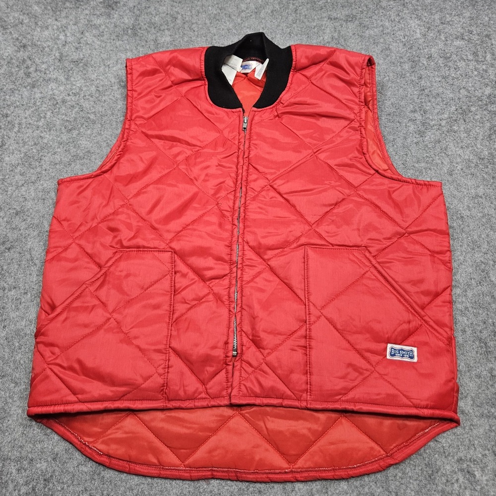 Vintage Big Smith Diamond Quilted Puffer Red Vest Jacket Mens Size XL USA Made‎